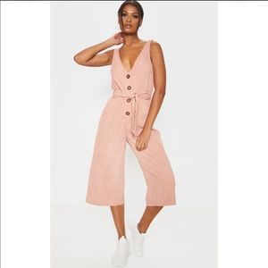 Blush Cord Button Front Culotte Jumpsuit
